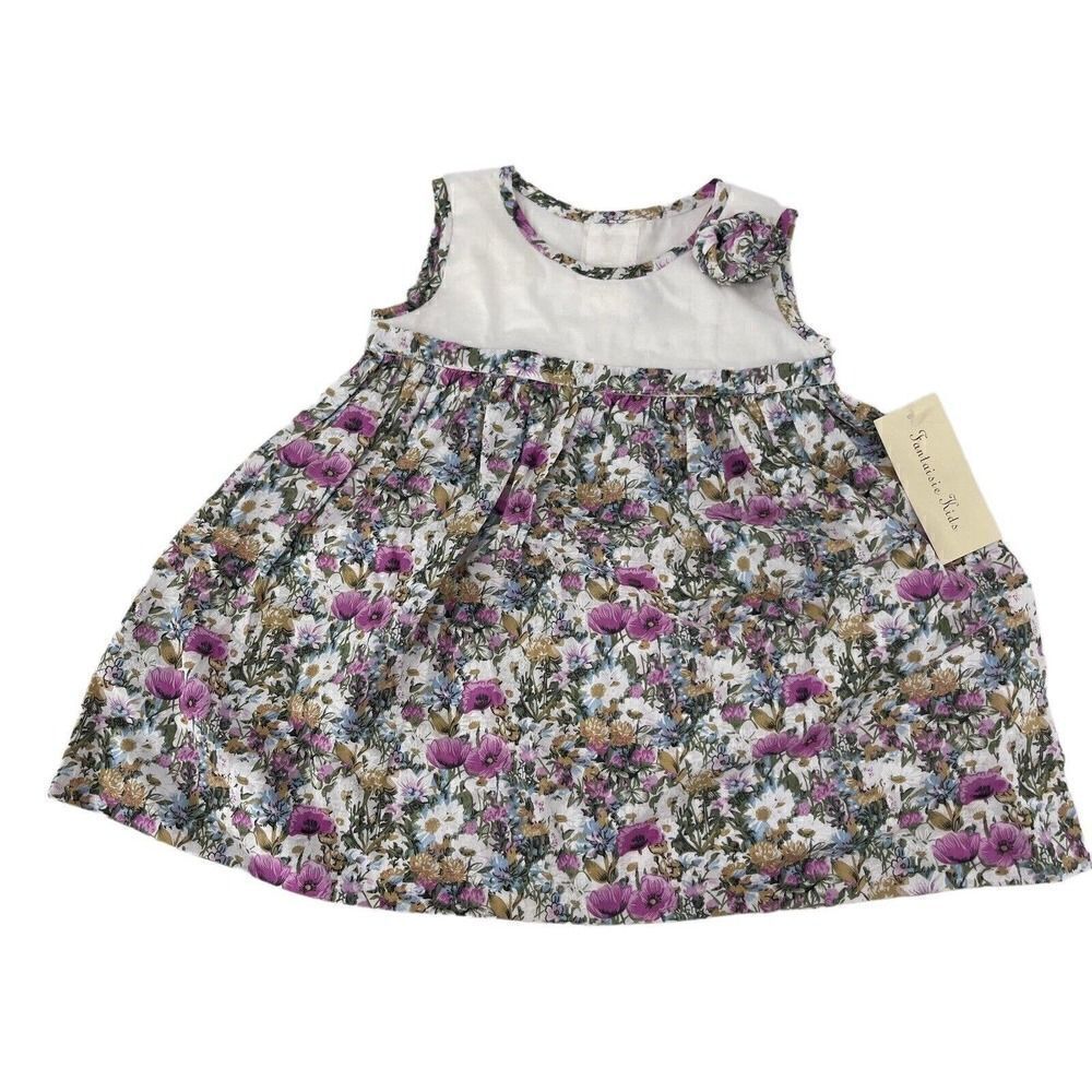 Fantaisie Kids Dress Baby Girl Size 18 Months Purple Floral Sleeveless Retro NEW